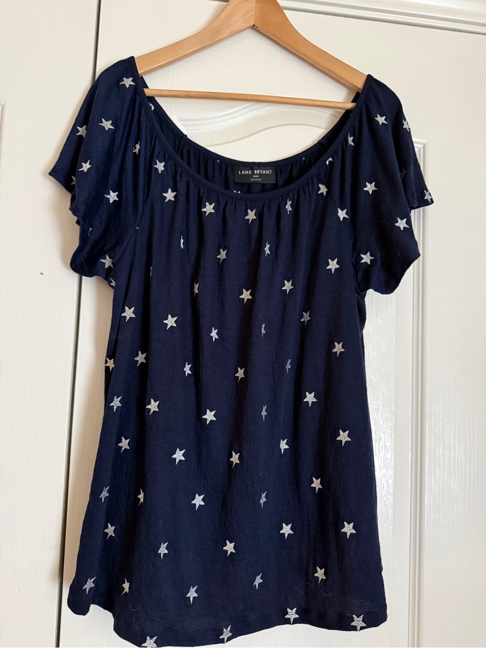 Lane Bryant Navy and White Star Peasant Top